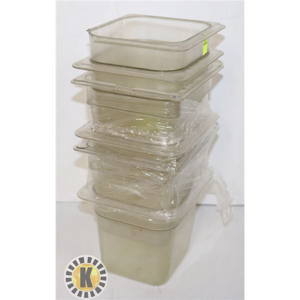 LOT OF 6 X 1/6 PAN PLASTIC INSERT 6” DEEP