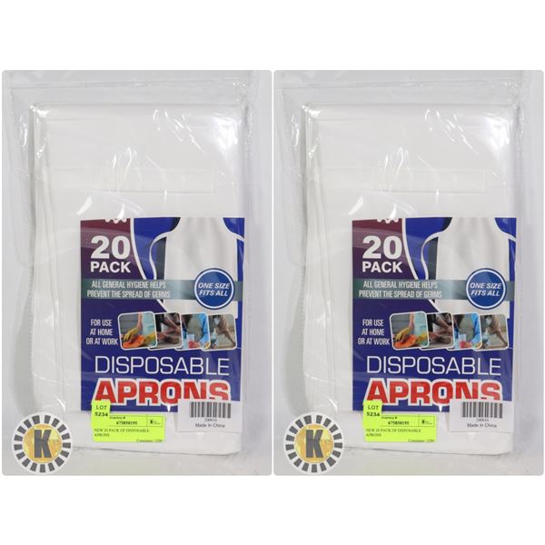 2 PACKAGES OF NEW DISPOSABLE APRONS, 20 APRONS IN