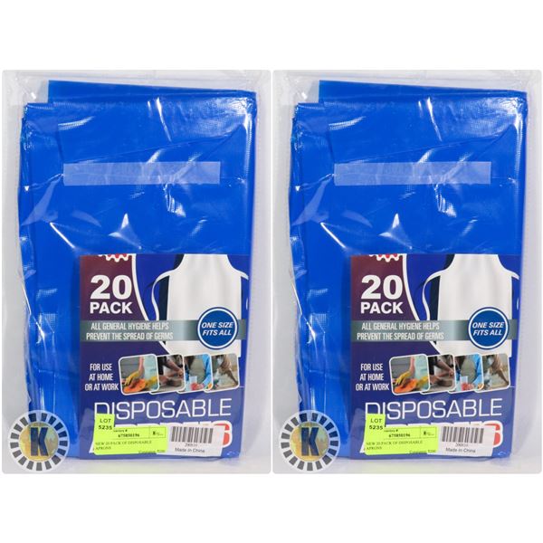 2 PACKAGES OF NEW DISPOSABLE APRONS, 20 APRONS IN