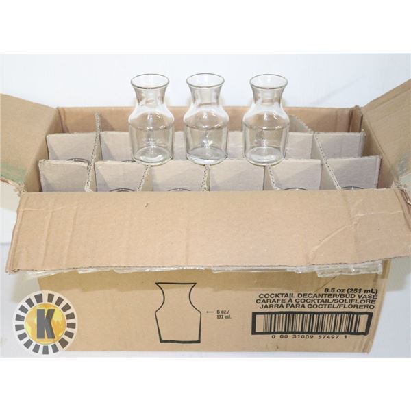 LOT OF 35 DECANTERS – 17 X 6 OZ AND 18 X 12 OZ