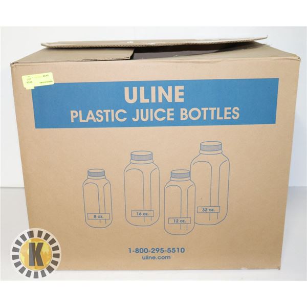 BOX OF ULINE PLASTIC JUICE BOTTLE