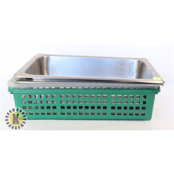 TWO STAINLESS INSERTS (13" X 10.5" X 3" DEEP) WITH