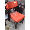 Image 1 : 6 ORANGE PLASTIC CHAIRS. SEAT HEIGHT-  17.5"