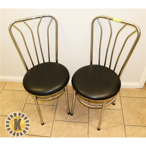 PAIR OF 2 RESTAURANT CHAIRS- CHROME AND BLACK