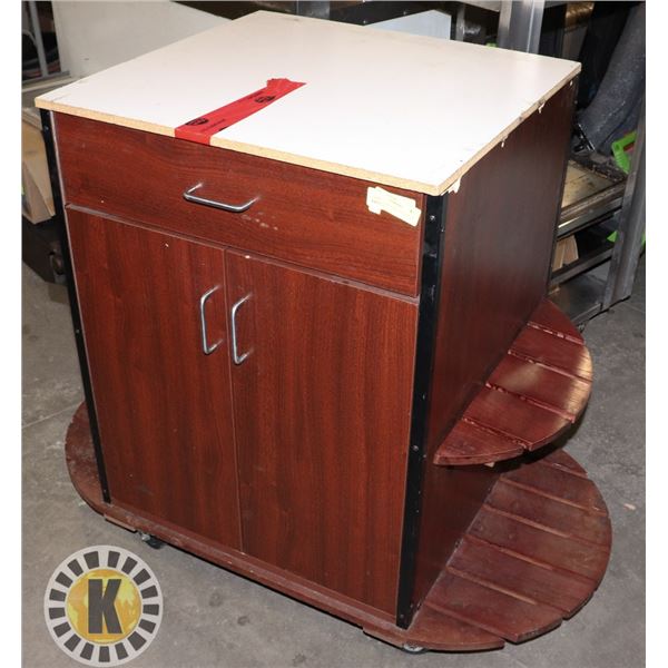 WHEELED MICROWAVE STAND /W CUPBOARDS
