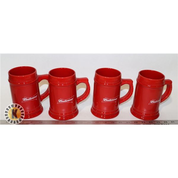 LOT OF 4 NEW BUDWEISER CERAMIC BEER MUG (RED)