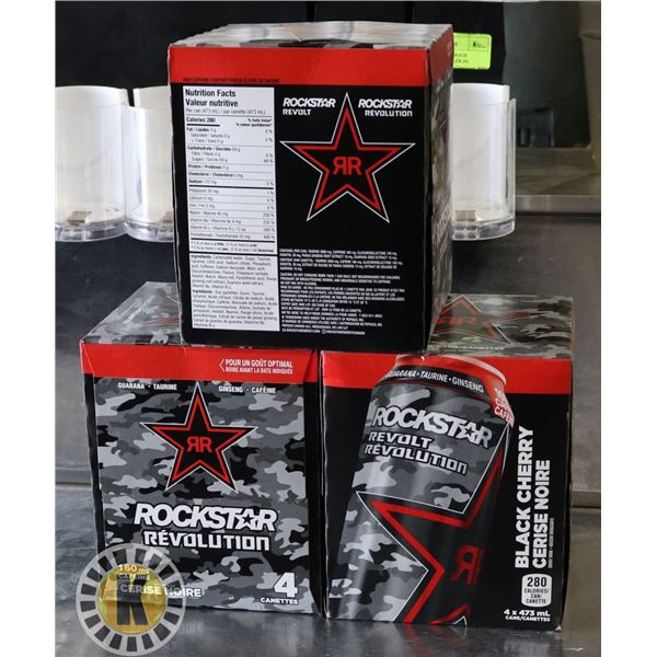 3 CASE OF 4 ROCKSTAR REVOLT BLACK CHERRY ENERGY