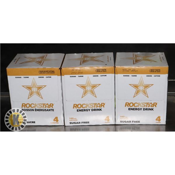 3 CASE OF 4 ROCKSTAR SUGAR FREE ENERGY DRINK