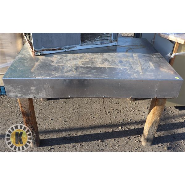 STAINLESS TOP TABLE (WOOD LEGS)