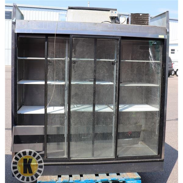 COLD STREAM 3 DOOR SLIDING GLASS COOLER. AS IS
