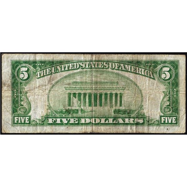 1929 $5 The Delaware County NB of Chester Pennsylvania CH# 355 National Currency Note