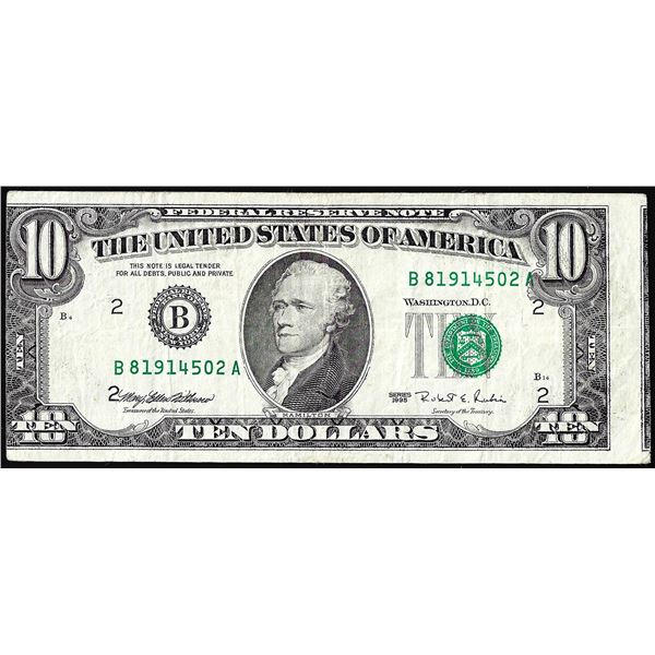 1995 $10 Federal Reserve Note Misaligned Face Printing Error