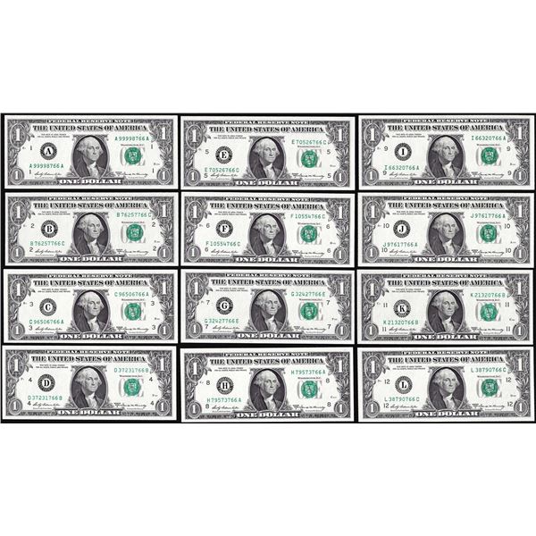 District Set of (12) 1969A $1 Federal Reserve Notes