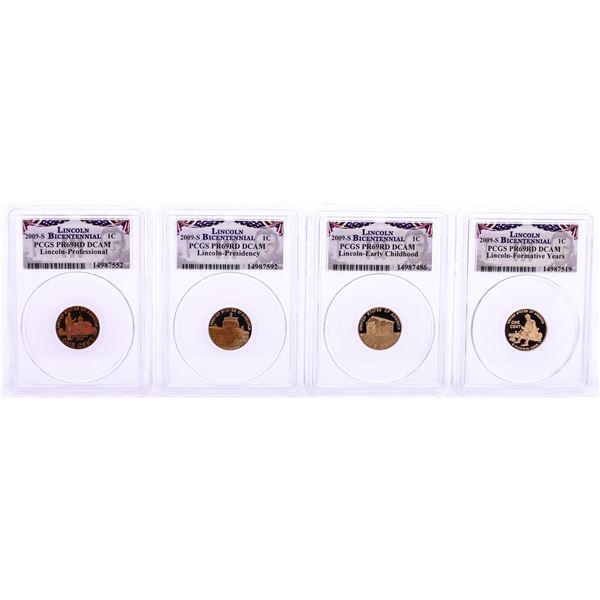 Lot of (4) 2009-S Proof Lincoln Memorial Cent Coins PCGS PR69RD DCAM