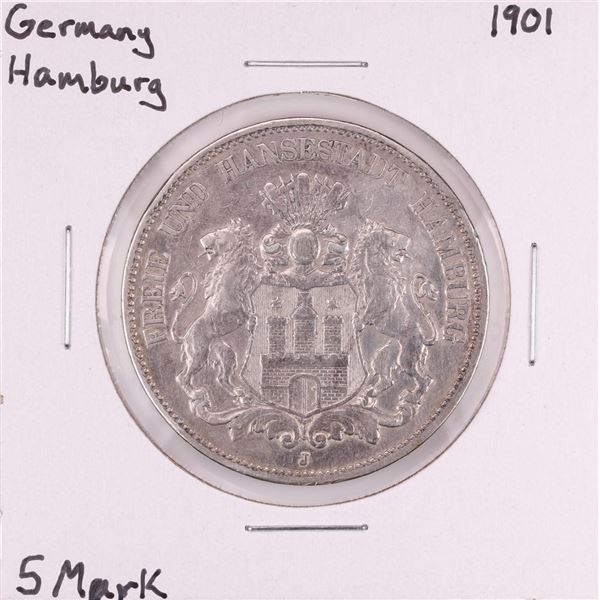 1901 Germany Hamburg 5 Mark Silver Coin