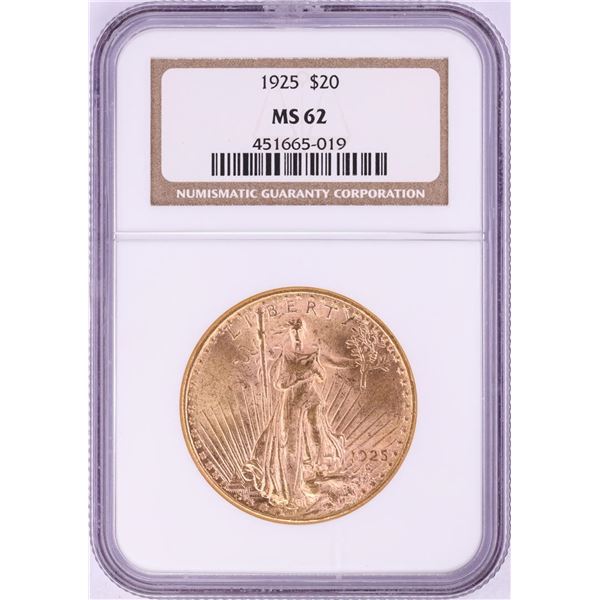 1925 $20 St. Gaudens Double Eagle Gold Coin NGC MS62