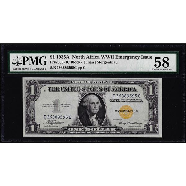 1935A $1 North Africa Silver Certificate WWII Emergency Note PMG Choice About Unc. 58