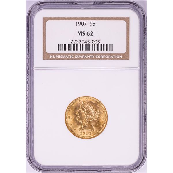 1907 $5 Liberty Head Half Eagle Gold Coin NGC MS62