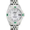 Image 1 : Rolex Ladies Stainless Steel Mother Of Pearl Diamond Emerald Datejust Wristwatch