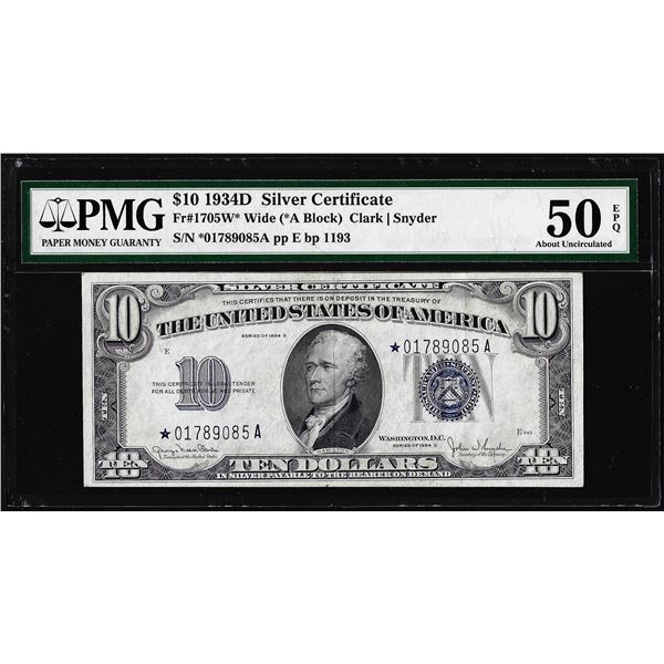 1934D $10 Silver Certificate Star Note Fr.1705W* PMG About Uncirculated 50EPQ