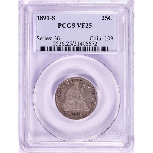1891-S Seated Liberty Quarter Coin PCGS VF25