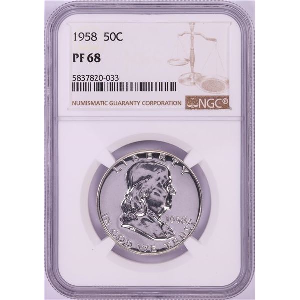 1958 Proof Franklin Half Dollar Coin NGC PF68
