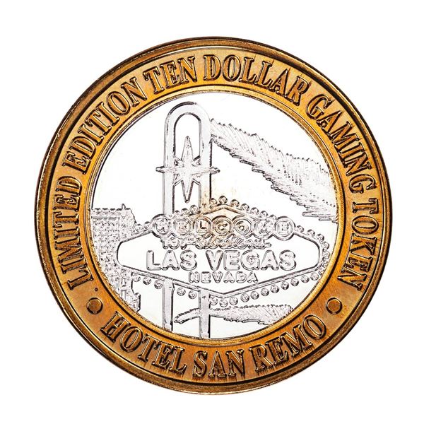 .999 Fine Silver Hotel San Remo Las Vegas, Nevada $10 Limited Edition Gaming Token