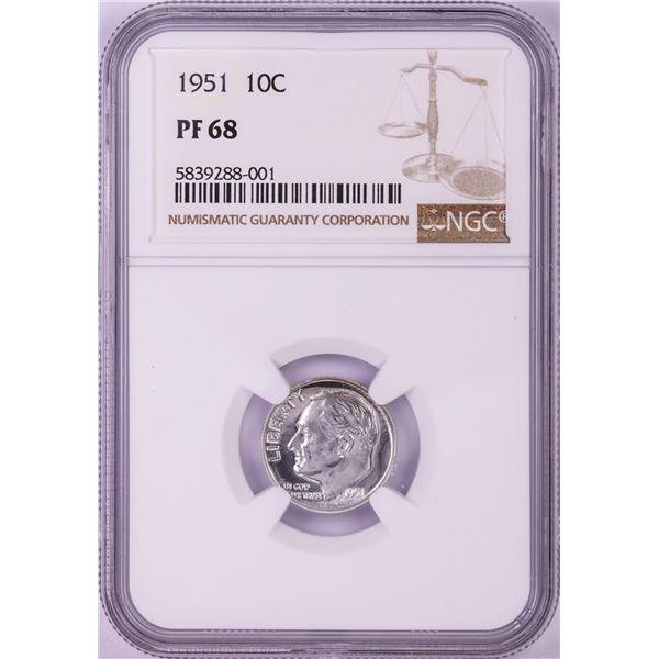 1951 Proof Roosevelt Dime Coin NGC PF68