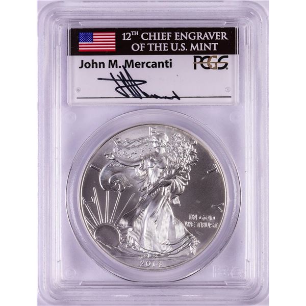 2014 $1 American Silver Eagle Coin PCGS MS70 First Strike Mercanti Signature