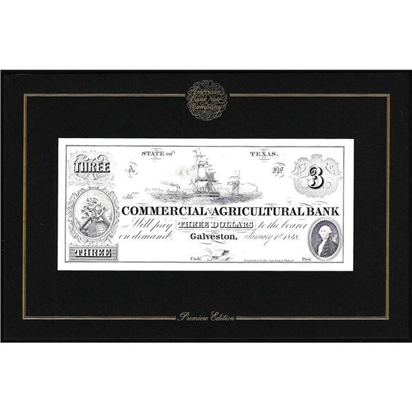 1994 ABN Co. Intaglio Print Commercial & Agricultural Bank Galveston, TX