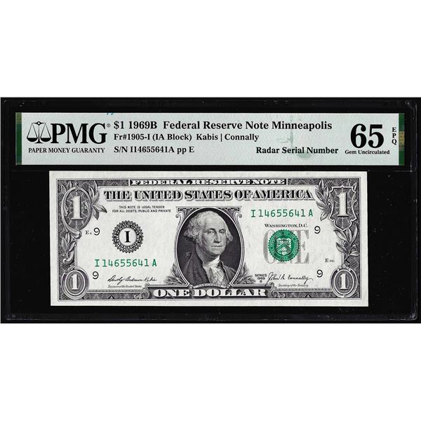 1969B $1 Federal Reserve Note Radar Serial Number Fr.1905-I PMG Gem Uncirculated 65EPQ