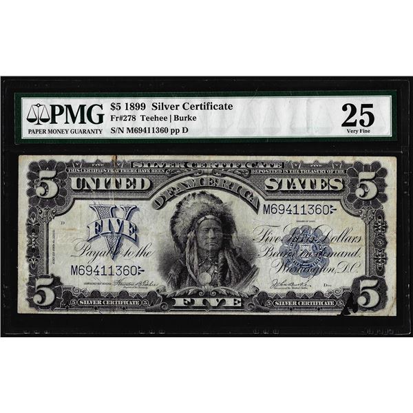 1899 $5 Indian Chief Silver Certificate Note Fr.278 PMG Very Fine 25