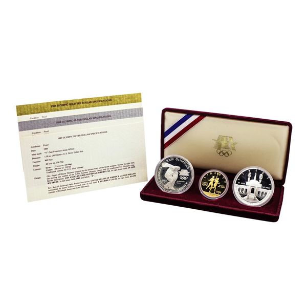 1984-W Proof Los Angeles Olympics (3) Coin Gold & Silver Set