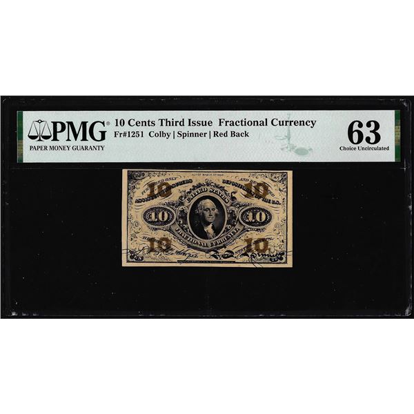 1863 Third Issue 3 Cents Fractional Currency Note Fr.1251 PMG Choice Uncirculated 63