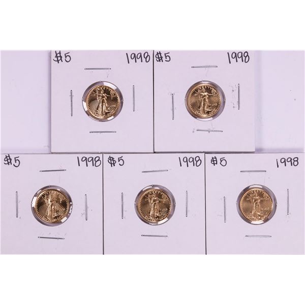 Lot of (5) 1998 $5 American Gold Eagle Coins