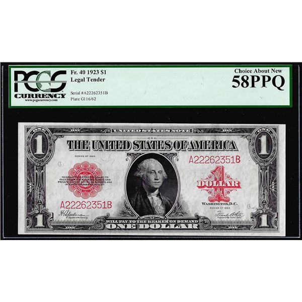 1923 $1 Legal Tender Note Fr.40 PCGS Choice About New 58PPQ