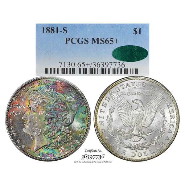 1881-S $1 Morgan Silver Dollar Coin PCGS MS65+ CAC Amazing Toning
