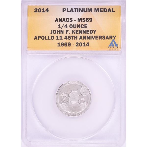2014 Proof 1/4 oz Platinum JFK Apollo 11 Anniversary Medal ANACS MS69