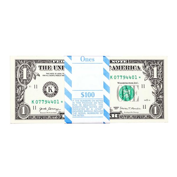 Pack of (100) Consecutive 2017 $1 Federal Reserve STAR Notes Dallas