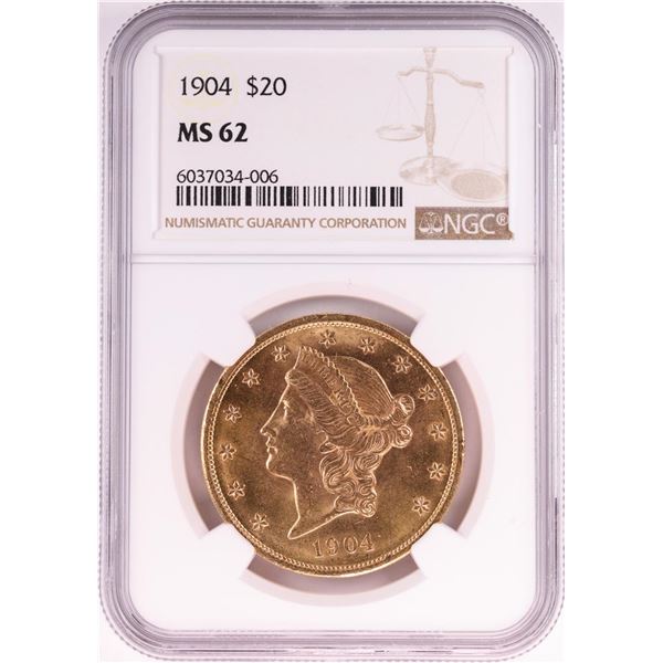 1904 $20 Liberty Head Double Eagle Gold Coin NGC MS62