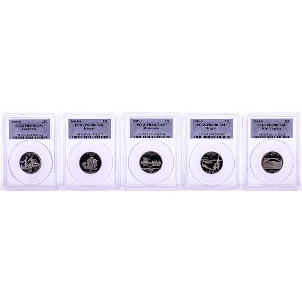Set of (5) 2005-S Proof State Quarter Coins PCGS PR69DCAM