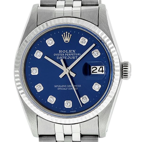 Rolex Men's Stainless Steel Blue Diamond Datejust Oyster Perpetual Wristwatch