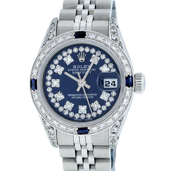 Rolex Ladies Stainless Steel Blue Diamond Oyster Perpetual Datejust