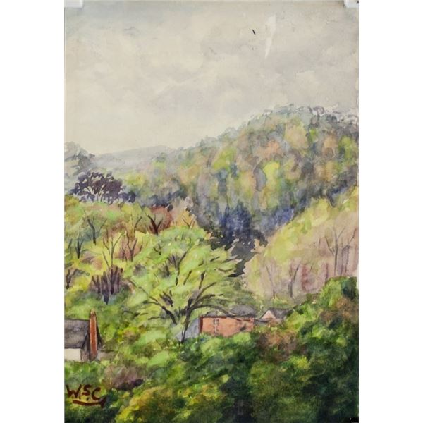 British Watercolor Inscribed Winston Churchill