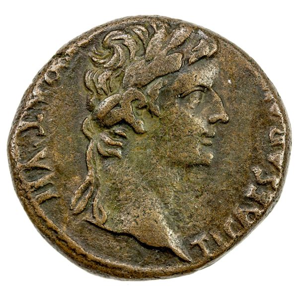 ROMAN EMPIRE: Tiberius, caesar, 4-14 AD, AE dupondius (10.39g), Lugdunum, 12-14 AD. VF