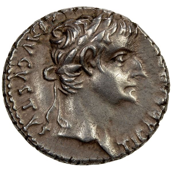 ROMAN EMPIRE: Tiberius, 14-37 AD, AR denarius (3.66g), Lugdunum, 36-37 AD. EF