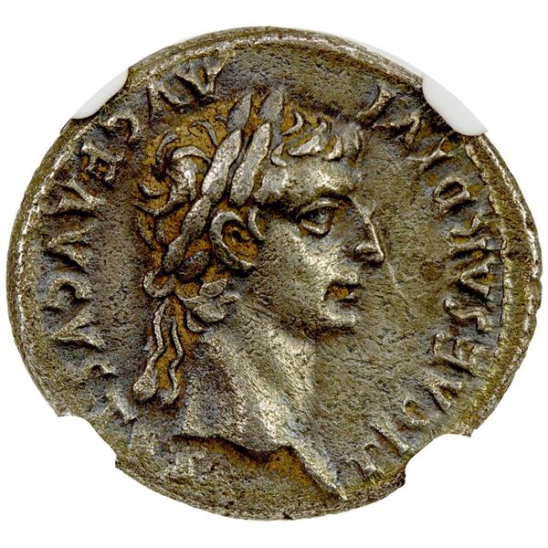 ROMAN EMPIRE: Tiberius, 14-37 AD, AR denarius (3.79g), Lugdunum, 36-37 AD. NGC EF