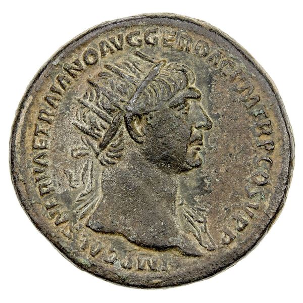 ROMAN EMPIRE: Trajan, 98-117 AD, AE dupondius (11.77g), Rome, 109-110 AD. VF