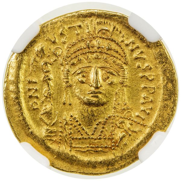 BYZANTINE EMPIRE: Justin II, 565-578, AV solidus (4.45g), Constantinople. NGC AU