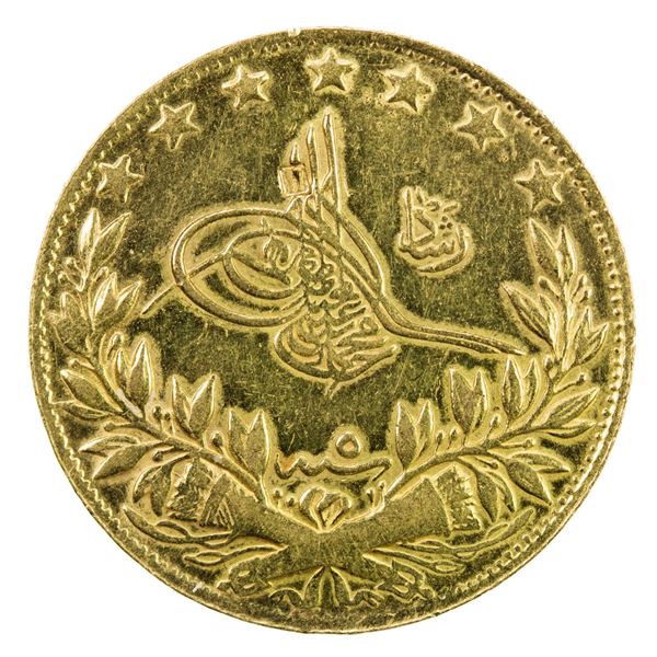 TURKEY: Mehmet V, 1909-1918, AV 100 kurush, Kostantiniye, AH1327 year 5. VF
